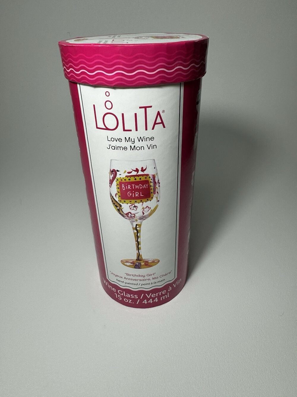 Lolita “Birthday Girl” Hand Painted Wine glass NEW